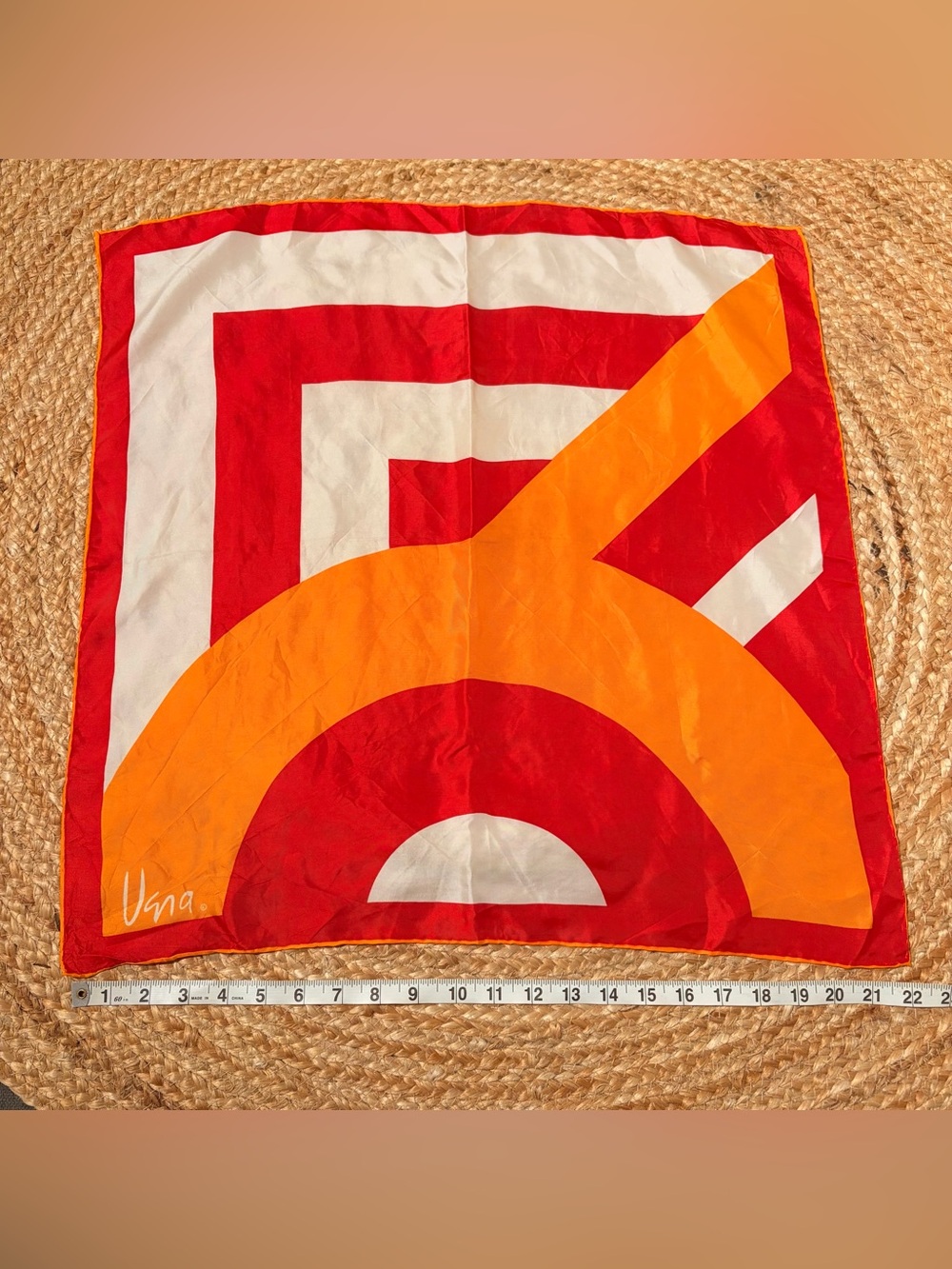 Vintage 60s 70s Vera Neumann Mod Nautical Flag Silk Scarf Red Orange White
